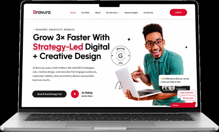 Website design by Bravura shown on a laptop