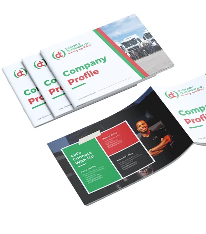 Dakawou Transport company profile designed by Bravura