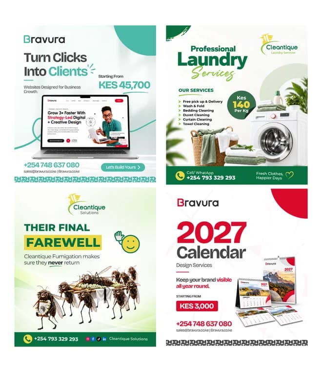 Social media designs for Bravura and Cleantique