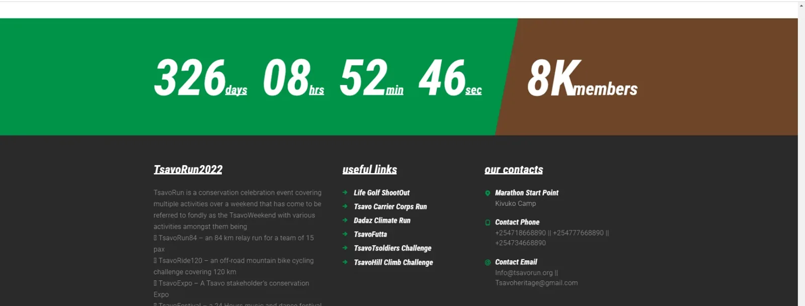 Tsavo Run event website with countdown