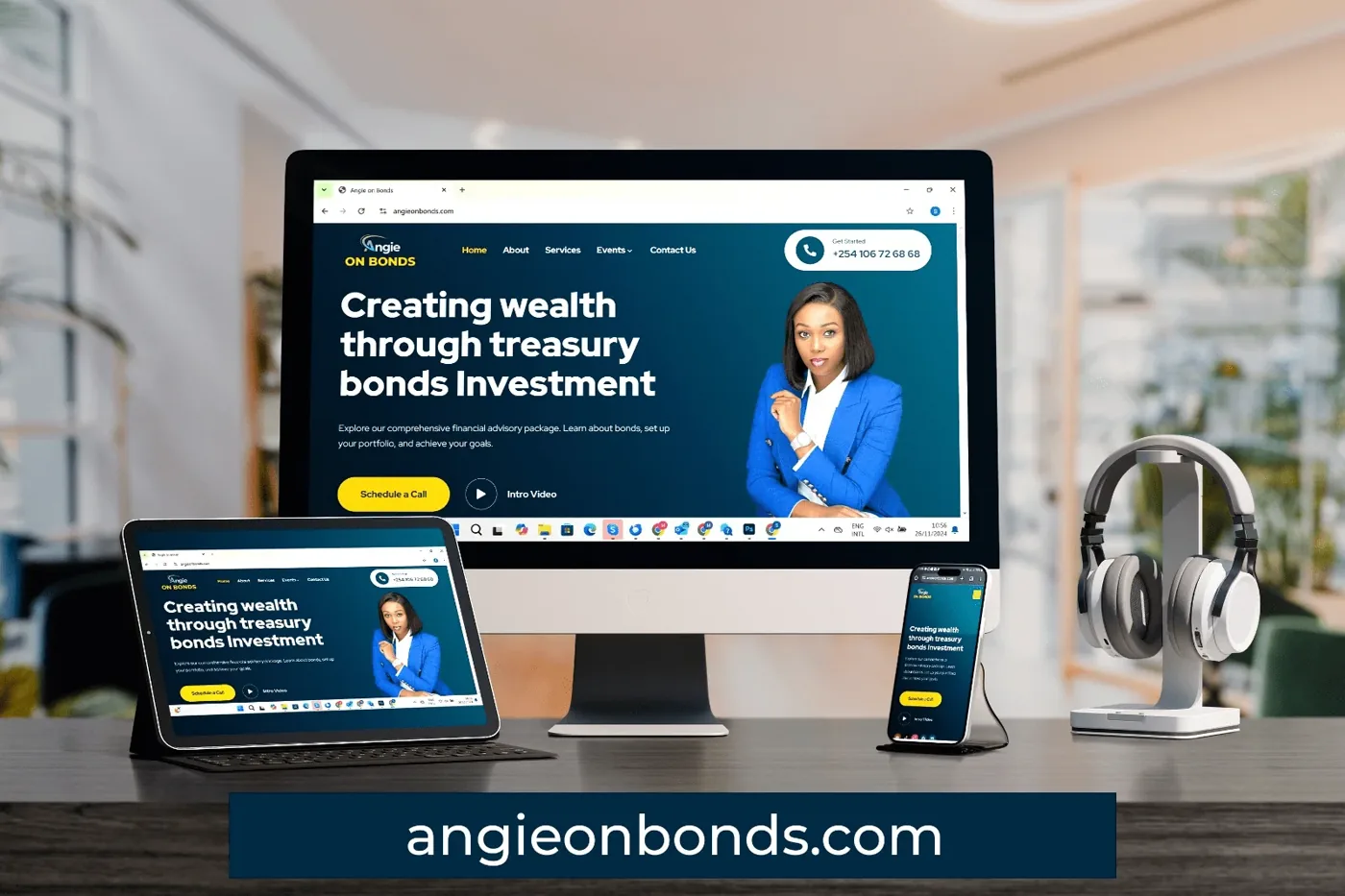 Angie on Bonds website shown on a desktop monitor, designed by Bravura
