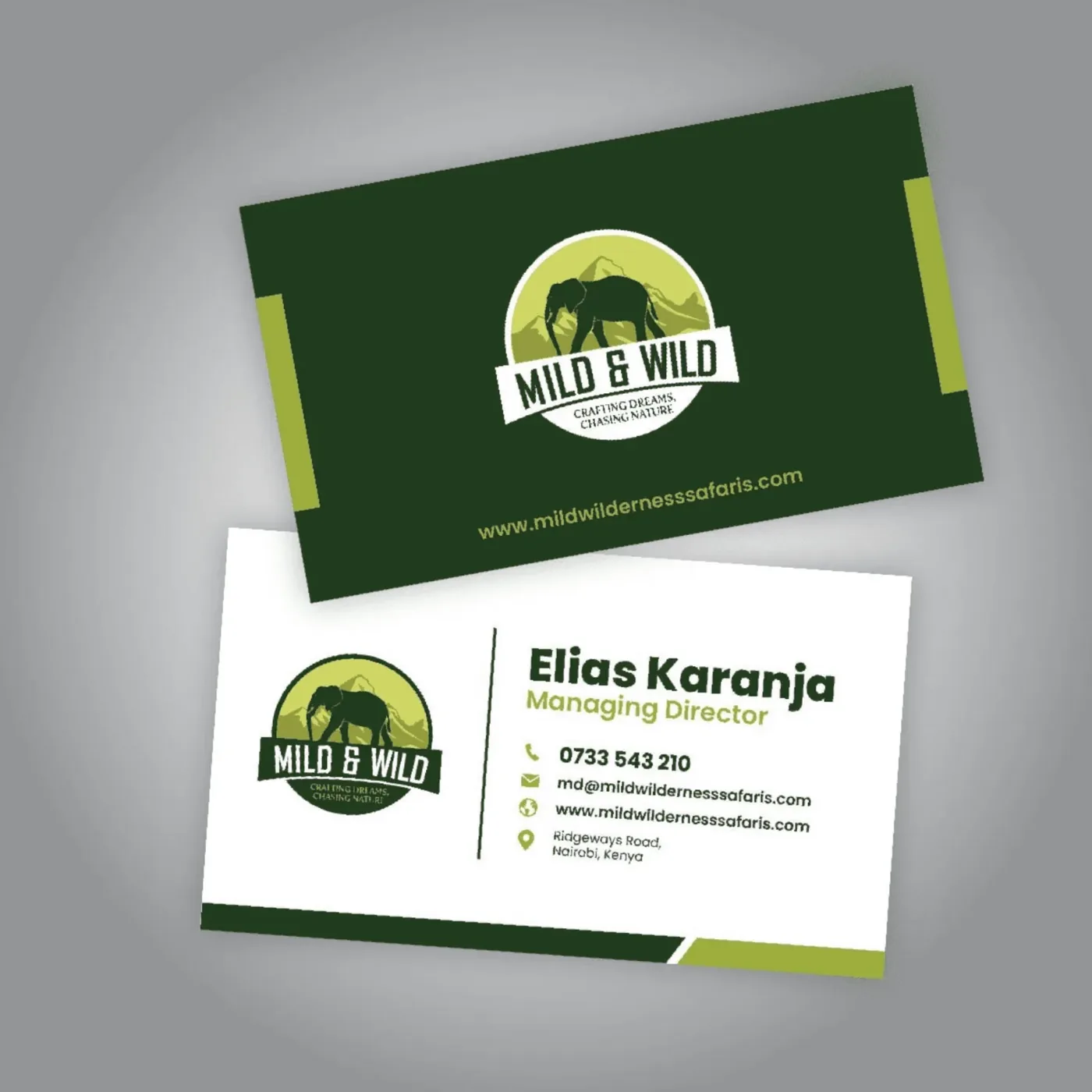 Mild & Wild business cards designed by Bravura